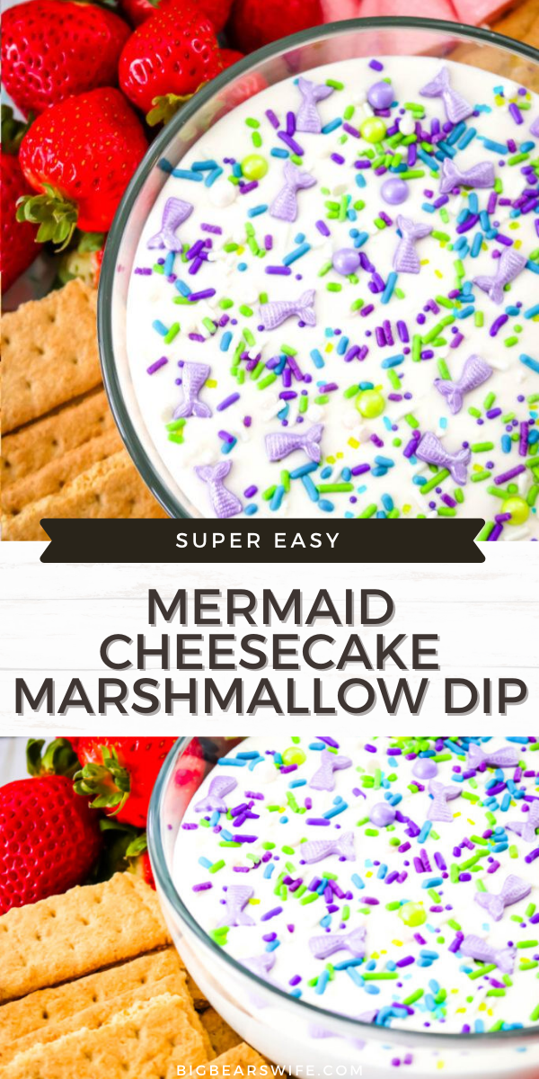 Having a sweet summer party this year or looking for ideas for a Mermaid Party? This Mermaid Cheesecake Marshmallow Dip is perfect for fruit, cookies, pretzels and chocolate mermaid tails! All of the Mermaid lovers in your life will love this sweet treat!  

 via @bigbearswife