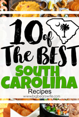 10 of the Best South Carolina Recipes - South Carolina is known for Myrtle Beach around here but it's also home to some great southern food like,  Blue Crabs, Fried Seafood, Sweet Tea, Pecans, Collards, Okra, Pimento Cheese, Cornbread, Sweet Potatoes, Duke's Mayonnaise, Hoppin' John, Fatback, Fried Chicken and More! Below you'll find 10 of the best South Carolina inspired recipes from bloggers I love! 