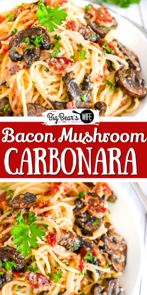 Bacon Mushroom Carbonara - This Bacon Mushroom Carbonara is an Italian favorite that will quickly because one of your go to pasta recipes. Easy to make and positively addictive! 