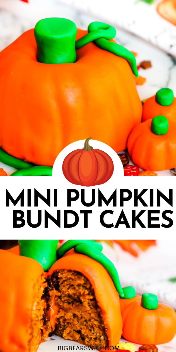 These Mini Pumpkin Bundt Cakes not only look like super cute little pumpkins but they're also pumpkin spice cake flavored!  via @bigbearswife