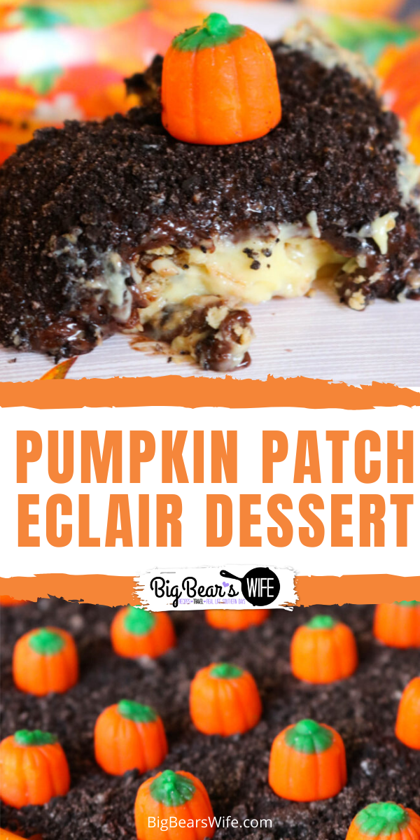 Pumpkin Patch Eclair -This Pumpkin Patch Eclair Dessert is perfect for any fall party, Halloween or Thanksgiving dinner! It's easy to make and one of our favorites!  via @bigbearswife