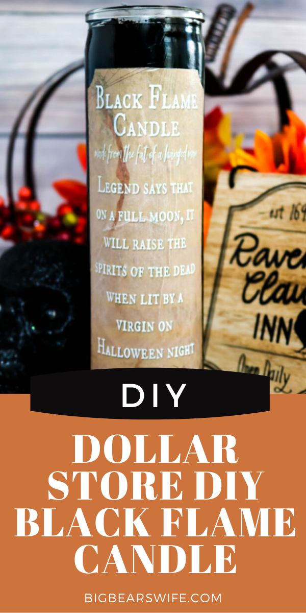 Dollar Store DIY Black Flame Candle - If you love the movie "Hocus Pocus" you need to stop what you're doing now and run to the Dollar Tree because I'm going to show you how to make your own Dollar Store DIY Black Flame Candle! via @bigbearswife
