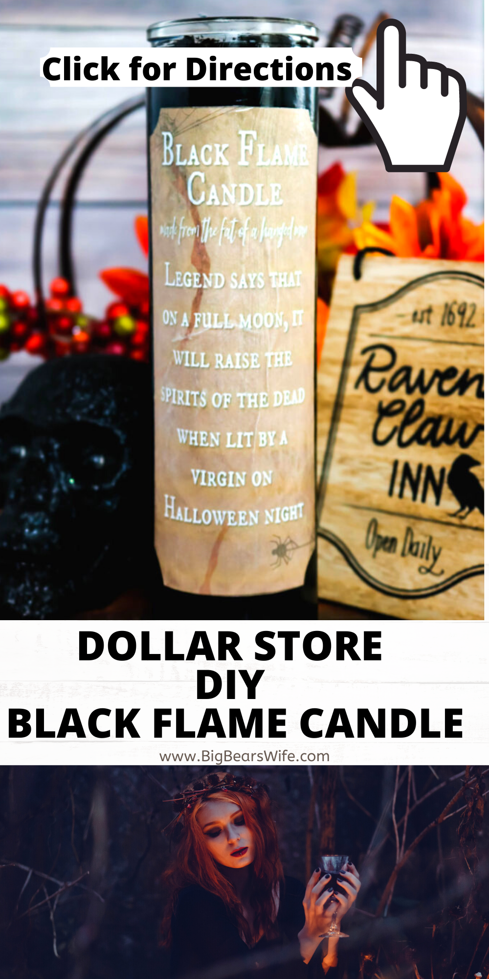 If you love the movie "Hocus Pocus" you need to stop what you're doing now and run to the Dollar Tree because I'm going to show you how to make your own Dollar Store DIY Black Flame Candle! This black flame candle DIY is one of my new favorite decoration pieces!  via @bigbearswife