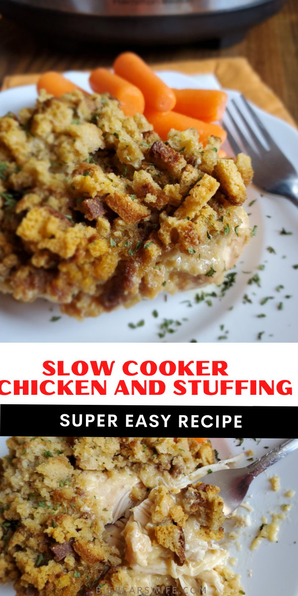 This Slow Cooker Crockpot Chicken and Stuffing recipe reminds me of a meal that my mom would have made when I was growing up! Toss a few easy ingredients into the slow cooker and dinner will be ready without much work at all! This 1980s Slow Cooker Chicken and Stuffing only takes about 5 minutes to toss together!  via @bigbearswife