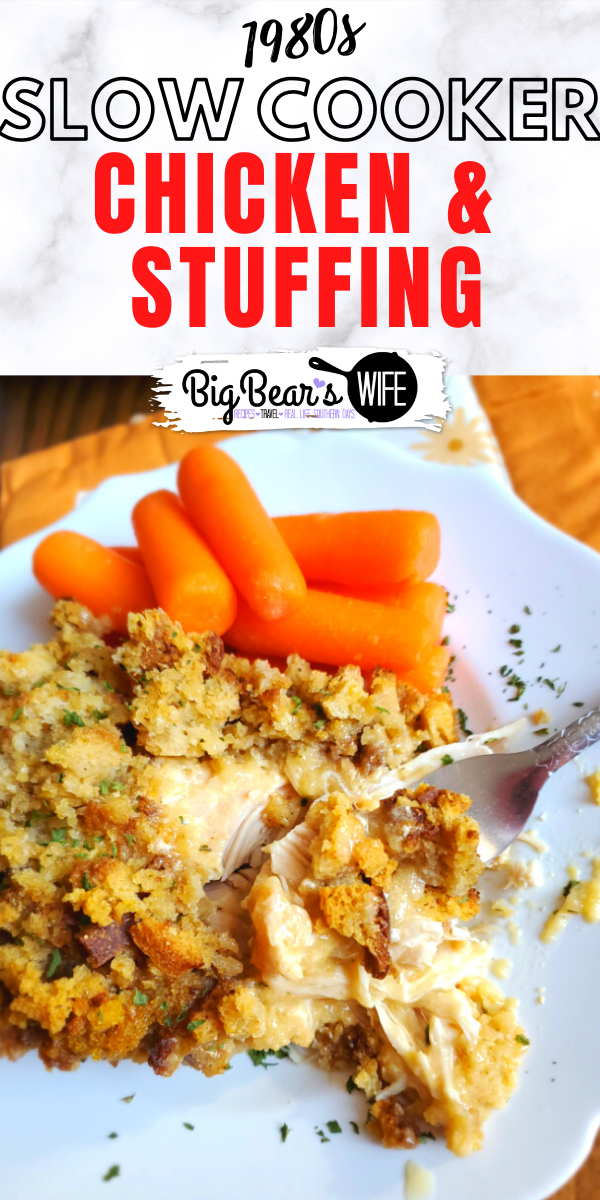This Slow Cooker Chicken and Stuffing recipe reminds me of a meal that my mom would have made when I was growing up! Toss a few easy ingredients into the slow cooker and dinner will be ready without much work at all! This 1980s Slow Cooker Chicken and Stuffing only takes about 5 minutes to toss together!  via @bigbearswife