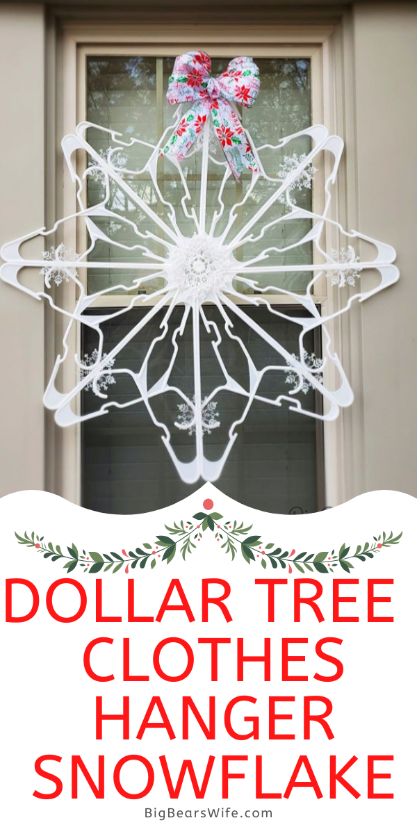 These Giant Snowflakes are so easy to make and they're made using items from Dollar Tree! In this post I'll show you How to make a Dollar Tree Plastic Clothes Hanger Snowflake for $5! via @bigbearswife
