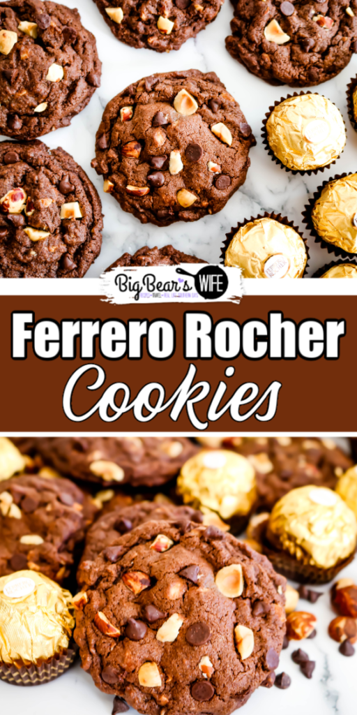 Ferrero Rocher Cookies - These delicious Ferrero Rocher Cookies take the amazing flavors of Ferrero Rocher Chocolates® and bake them into a bakery style treat. These homemade chocolate cookies are not only soft, but also packed with toasted hazelnuts and mini chocolate chips. 