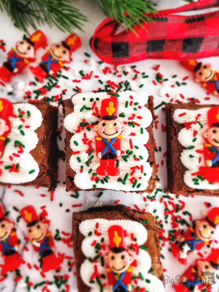 Toy Soldier Frosted Brownies - Whip up a festive batch of Holiday brownies with this recipe for Easy Toy Soldier Frosted Brownies! Kids and Adults will both have fun decorating these simple treats! So cute but so quick to toss together! 