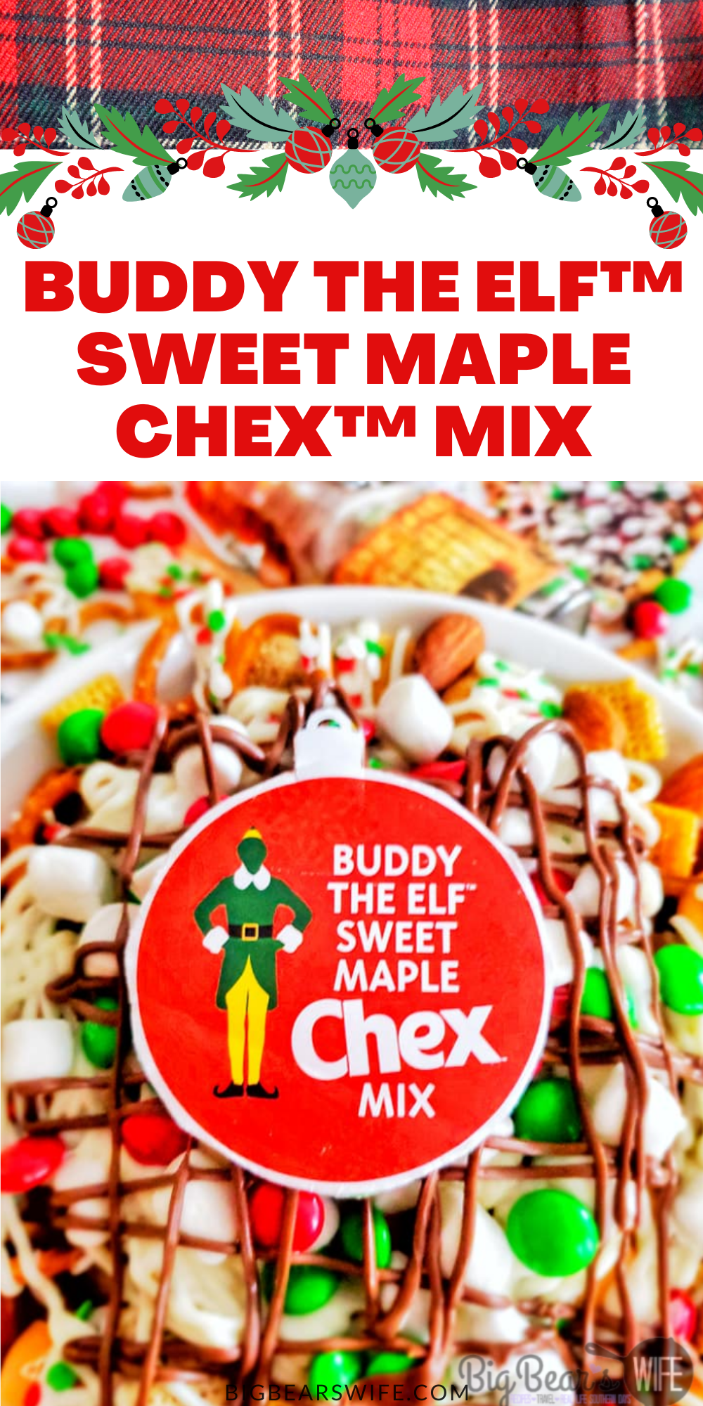 Buddy The Elf Sweet Maple Chex Mix is a chex mix version of Buddy the Elf's Breakfast Spaghetti! Maple-sweetened Chex, Cinnamon Chex, mini cookies and pretzels get topped with white chocolate “spaghetti, M&Ms and mini marshmallows. Don't forget the melted chocolate for the "Chocolate Syrup" drizzle! via @bigbearswife