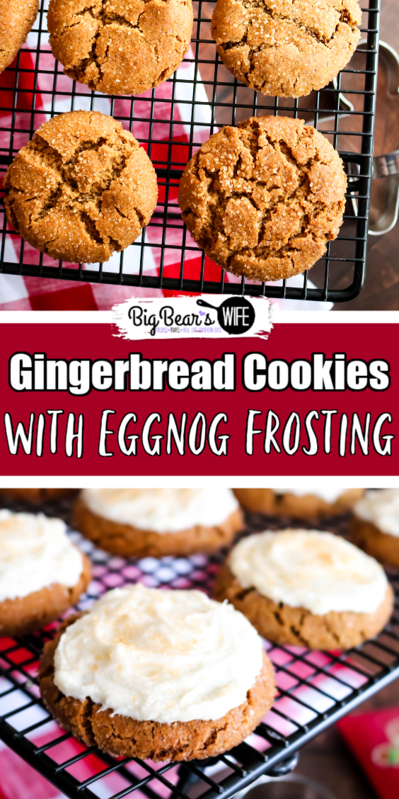Gingerbread Cookies with Eggnog Frosting - These Gingerbread Cookies are soft on the inside with a sugar coated crunch on the outside! They’re packed full of warm spices and topped with a homemade eggnog frosting to create the perfect holiday cookie! via @bigbearswife