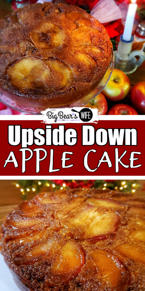 Brown Sugar Upside Down Apple Cake - This Brown Sugar Upside Down Apple Cake is a old fashioned apple cake with a modern shortcut in the ingredients list! It's beautiful,  delicious and super easy to make!  via @bigbearswife