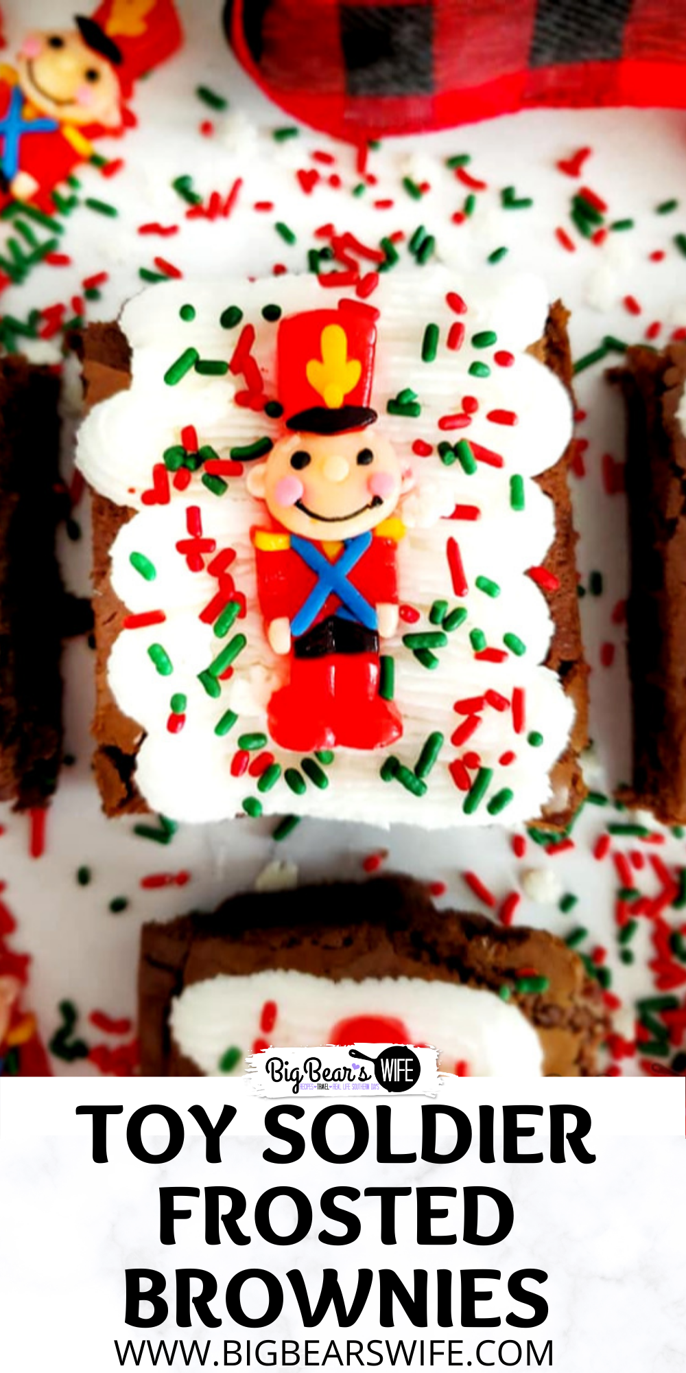 Whip up a festive batch of Holiday brownies with this recipe for Easy Toy Soldier Frosted Brownies! Kids and Adults will both have fun decorating these simple treats! So cute but so quick to toss together!  via @bigbearswife
