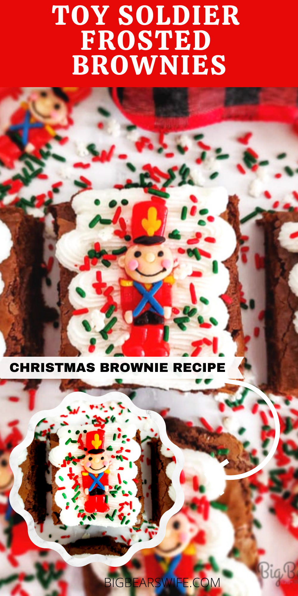 Whip up a festive batch of Holiday brownies with this recipe for Easy Toy Soldier Frosted Brownies! Kids and Adults will both have fun decorating these simple treats! So cute but so quick to toss together!  via @bigbearswife