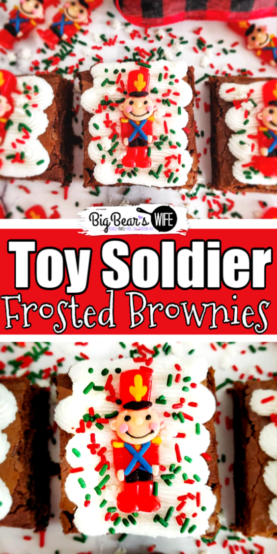 Toy Soldier Frosted Brownies - Whip up a festive batch of Holiday brownies with this recipe for Easy Toy Soldier Frosted Brownies! Kids and Adults will both have fun decorating these simple treats! So cute but so quick to toss together!  via @bigbearswife