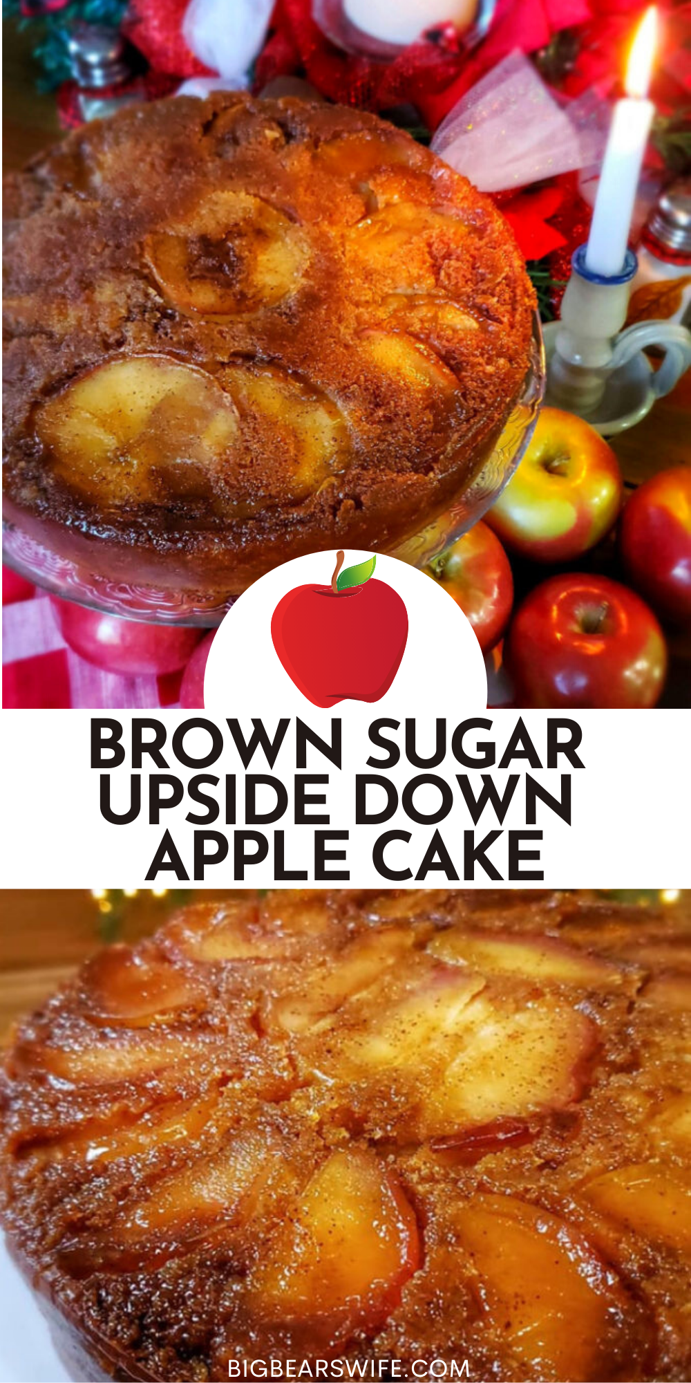 This Brown Sugar Upside Down Apple Cake is a old fashioned apple cake with a modern shortcut in the ingredients list! It's beautiful,  delicious and super easy to make!  via @bigbearswife