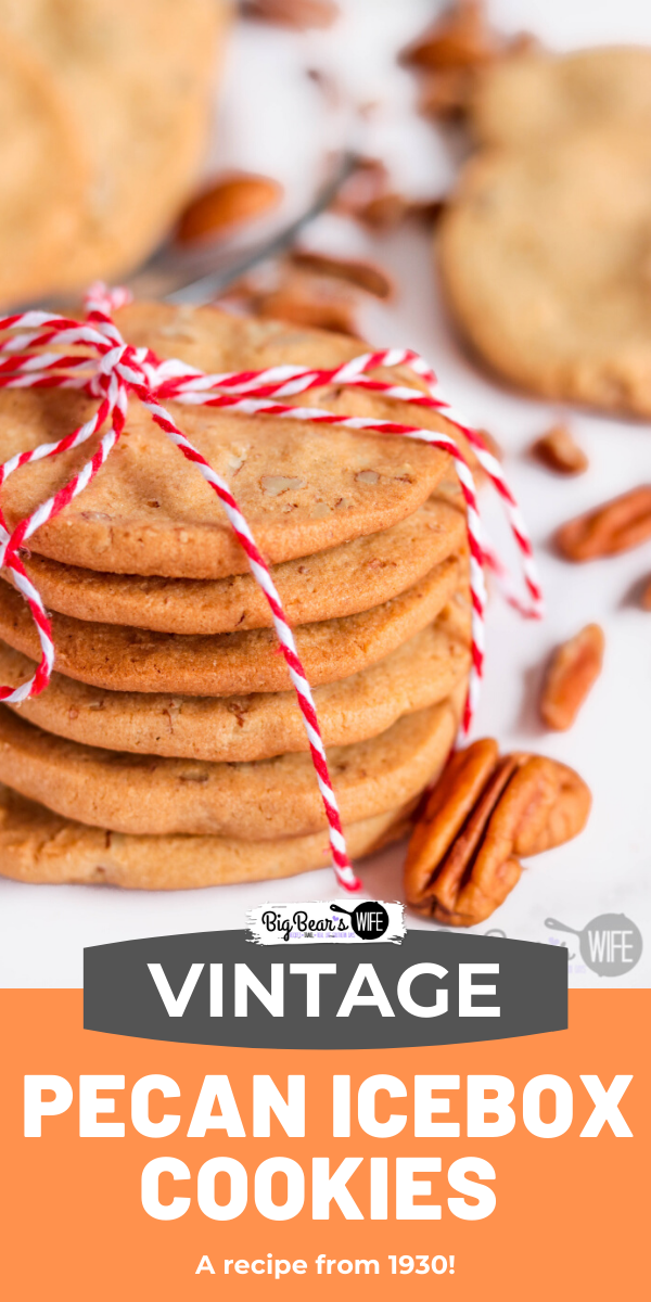 Vintage Pecan Icebox Cookies - These Vintage Pecan Icebox Cookies are a tried and true classic recipe that first appeared in the Imperial Sugar 1930 edition of A Bag Full of Recipes cookbook. Make the dough, and let it chill overnight before slicing and baking this classic cookie that has stood the test of time. via @bigbearswife
