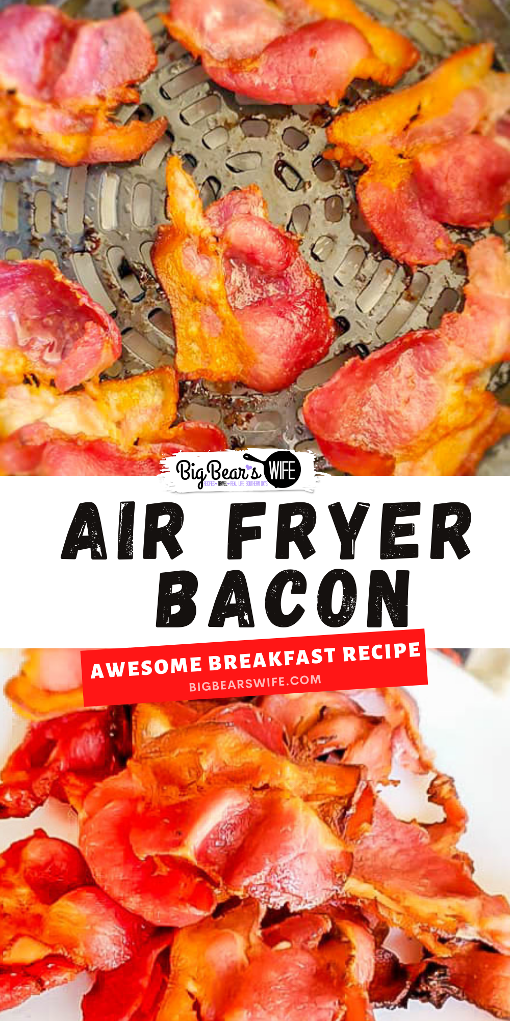 Crisp up delicious bacon without turning the oven on! Use an air fryer to cook perfect crispy Air Fryer Bacon with no skillet babysitting! via @bigbearswife