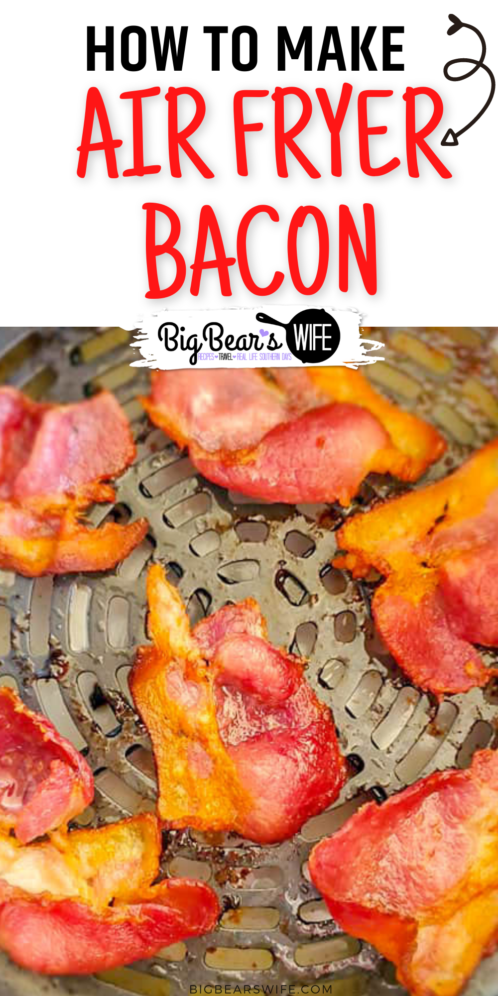 Crisp up delicious bacon without turning the oven on! Use an air fryer to cook perfect crispy Air Fryer Bacon with no skillet babysitting! via @bigbearswife