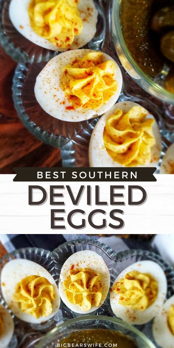 This recipe right here is for the Best Southern Deviled Eggs that I make for holidays! They're perfectly creamy and taste just like the Deviled Eggs grandma us to make. via @bigbearswife