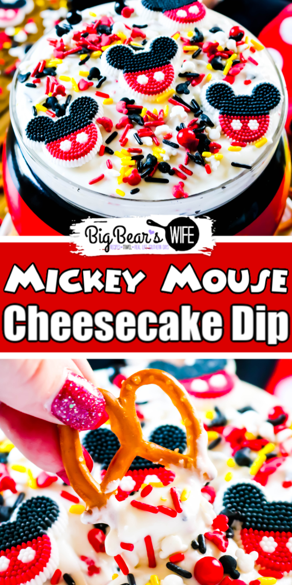 Mickey Mouse Cheesecake Dip - Easy Marshmallow cheesecake dip with a Mickey Mouse theme! If your kids love Mickey Mouse, they'll love dipping into this Mickey Mouse Cheesecake Dip! via @bigbearswife