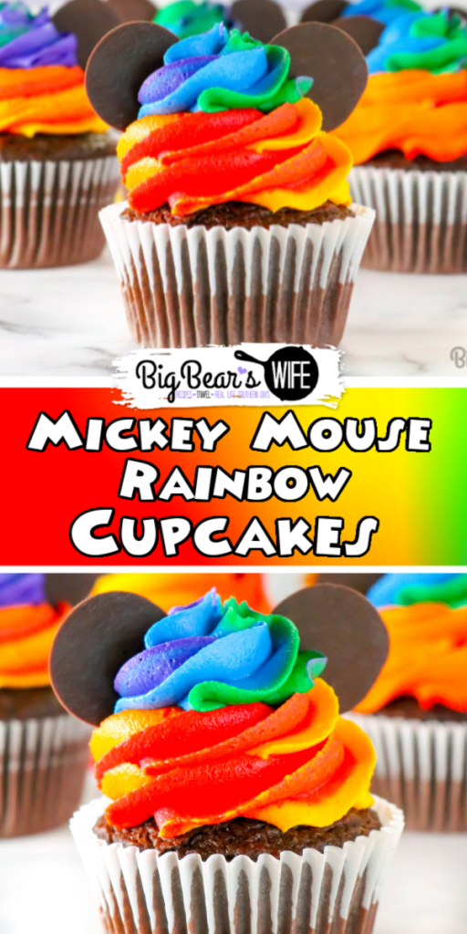 Homemade Mickey Mouse Rainbow Cupcakes - Combine the magic of Disney with the beauty of a rainbow with these adorable Homemade Mickey Mouse Rainbow Cupcakes! Inspired by the Mickey rainbow cupcakes sold at Walt Disney World, I'll show you how to make them at home! 