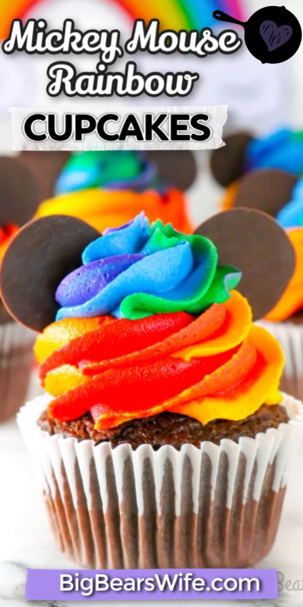 Homemade Mickey Mouse Rainbow Cupcakes - Combine the magic of Disney with the beauty of a rainbow with these adorable Homemade Mickey Mouse Rainbow Cupcakes! Inspired by the Mickey rainbow cupcakes sold at Walt Disney World, I'll show you how to make them at home!  via @bigbearswife