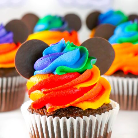 Homemade Mickey Mouse Rainbow Cupcakes
