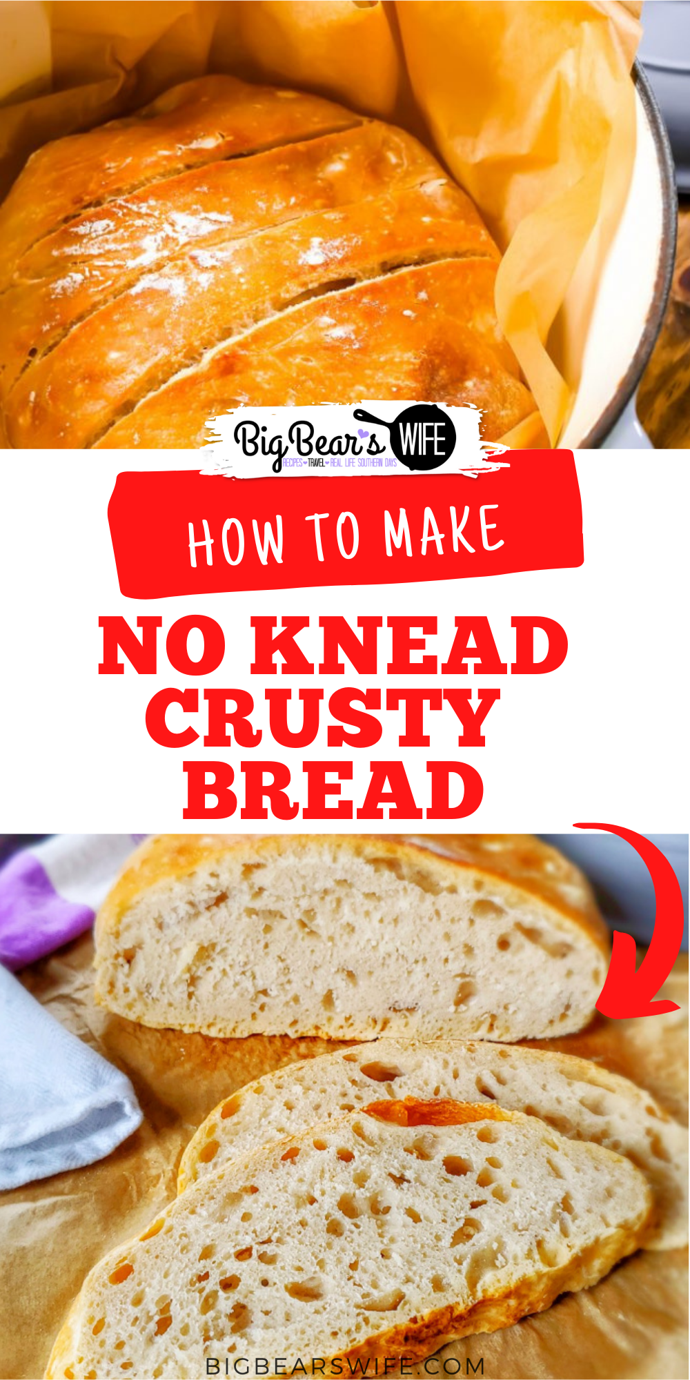 Ready to learn how to make the easiest No Knead Crusty Bread at home? I’ve got step by step photos and directions to teach you how to bake it in your own kitchen! via @bigbearswife