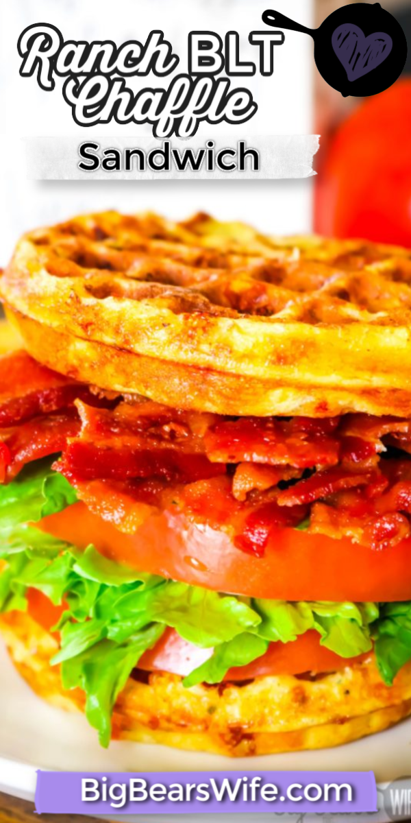 Ranch BLT Chaffle Sandwich - This Ranch BLT Chaffle Sandwich is the low carb version of a classic well loved sandwich! This Ranch BLT Chaffle Sandwich is made of fresh tomato slices, crisp lettuce and crispy bacon is sandwiched between two Ranch Chaffles!  via @bigbearswife