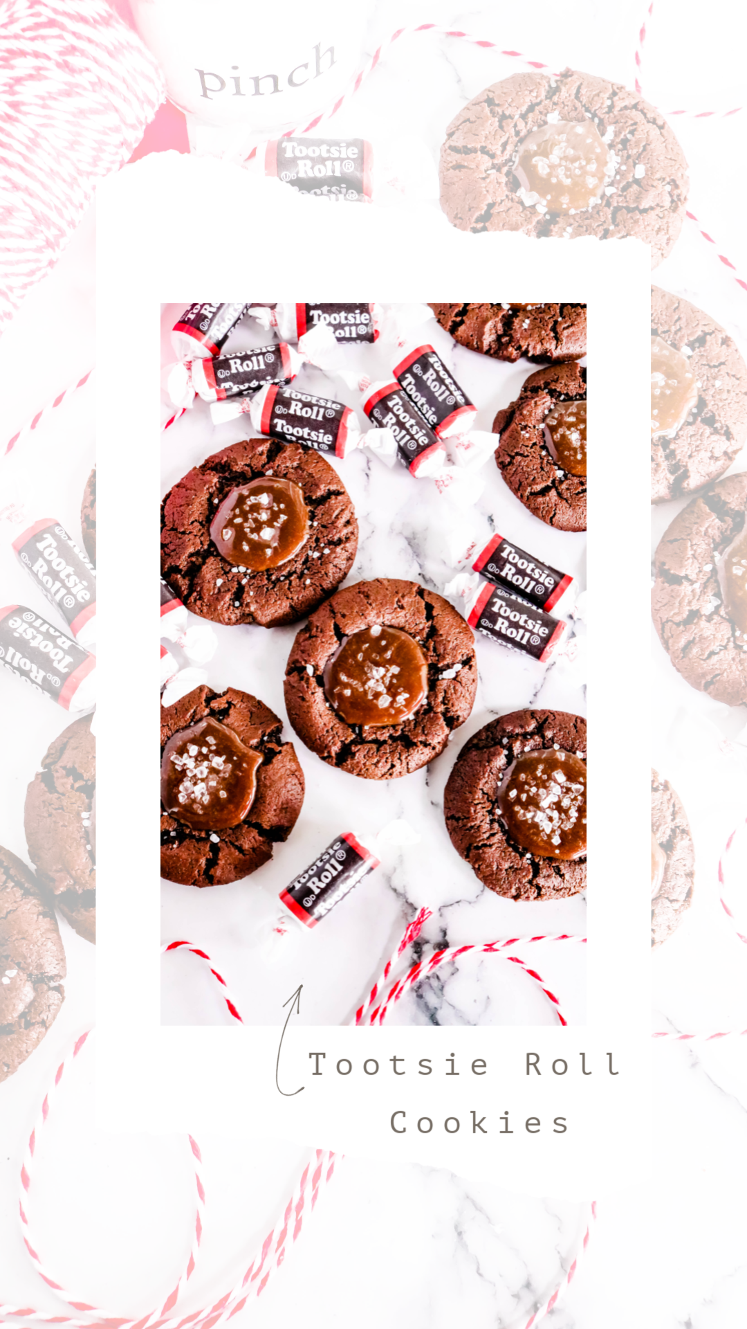 Tootsie Roll Cookies - These chocolate Tootsie Roll® cookies take the forgotten and sometimes disregarded Tootsie Roll® to a whole new level.  Take the humble Tootsie Roll from zero to hero with these homemade chocolate thumbprint cookies filled with an easy to make Tootsie Roll® ganache and sprinkled with sea salt. via @bigbearswife