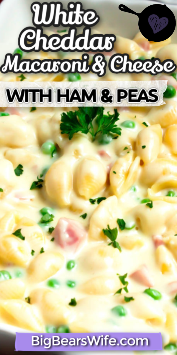 Once you've tasted this homemade version of mac and cheese you’ll wonder why you’ve waited so long to make macaroni and cheese from scratch. This White Cheddar Macaroni and Cheese with Ham and Peas is great all year but it's perfect during the holidays for using up leftover holiday ham! via @bigbearswife
