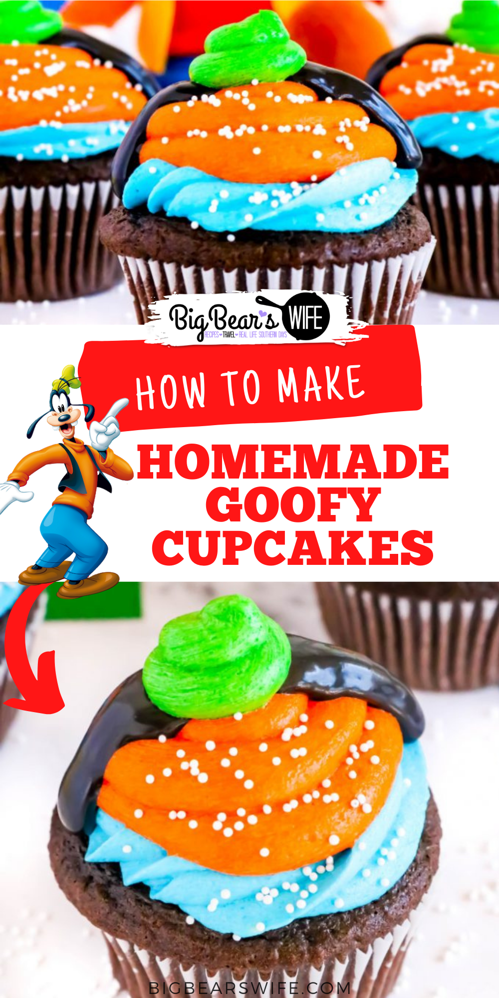 Bring a little bit of Goofy Disney magic into your home with these Disney World inspired Homemade Goofy Cupcakes! via @bigbearswife