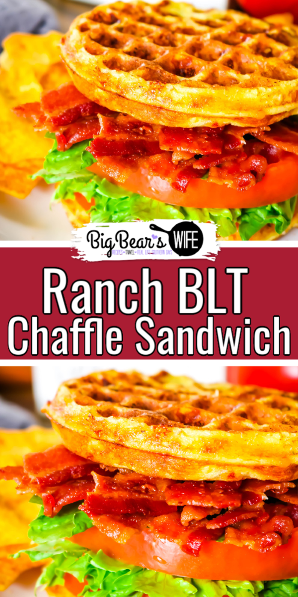 Ranch BLT Chaffle Sandwich - This Ranch BLT Chaffle Sandwich is the low carb version of a classic well loved sandwich! This Ranch BLT Chaffle Sandwich is made of fresh tomato slices, crisp lettuce and crispy bacon is sandwiched between two Ranch Chaffles!  via @bigbearswife
