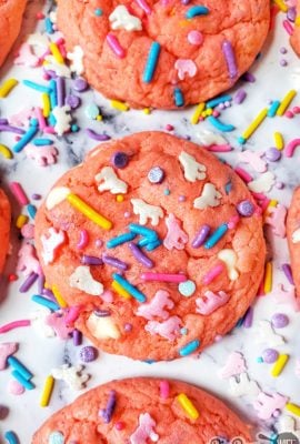 Unicorn Cookies Cake Mix Style - Want a cute and fun dessert in under 30 minutes? These cake mix Unicorn cookies are the answer! They're perfect for a weeknight treat with the kids or as a dessert for a Unicorn themed party!