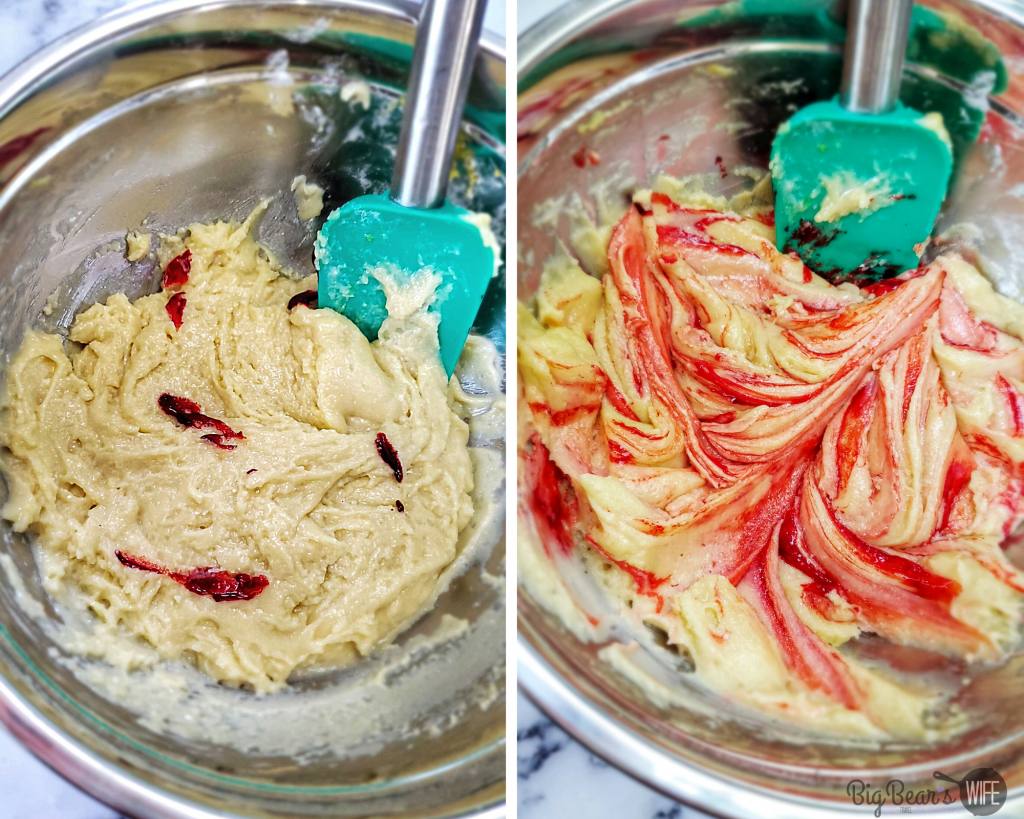 Adding red swirls to dough
