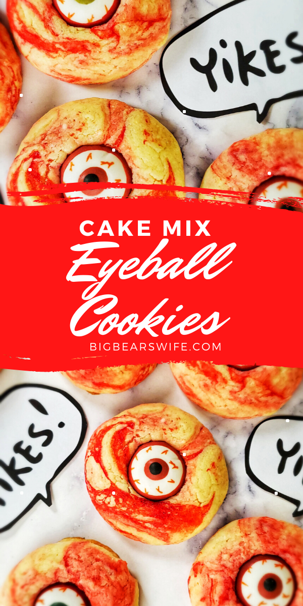 Cake Mix BloodShot Eyeball Cookies - Halloween is looking pretty spooky with these easy Cake Mix BloodShot Eyeball Cookies! via @bigbearswife