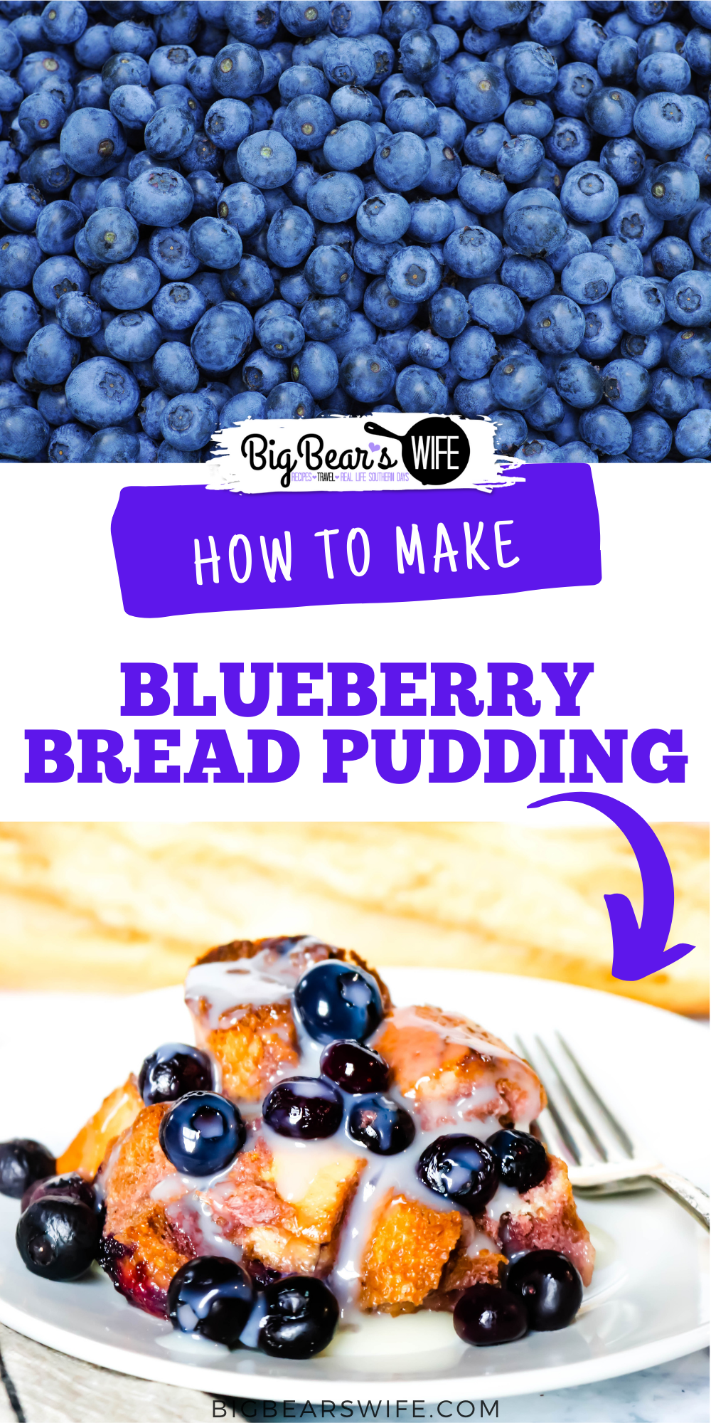 This Blueberry Bread Pudding is the perfect overnight make ahead recipe for breakfast or brunch! It's easy to toss together, hangs out in the fridge and then it's ready to bake the next morning!  via @bigbearswife