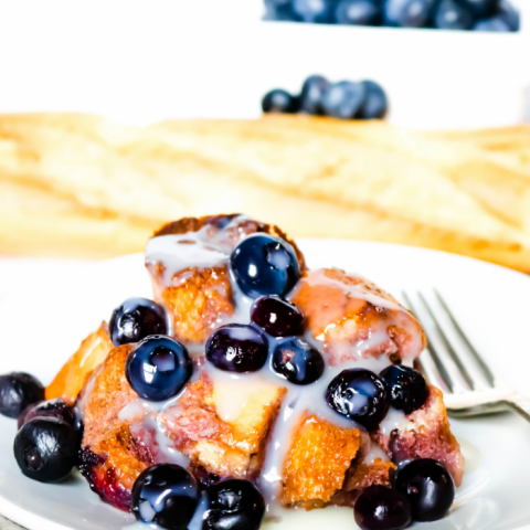 Blueberry Bread Pudding with glaze