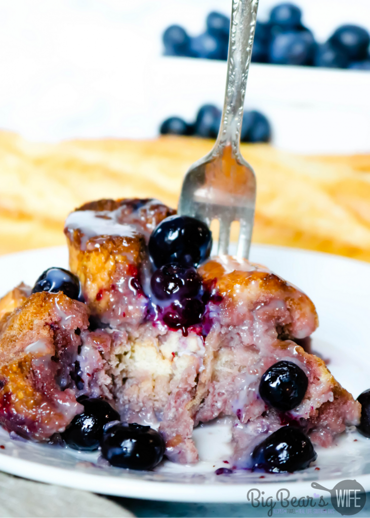 the inside of a piece of Blueberry Bread Pudding