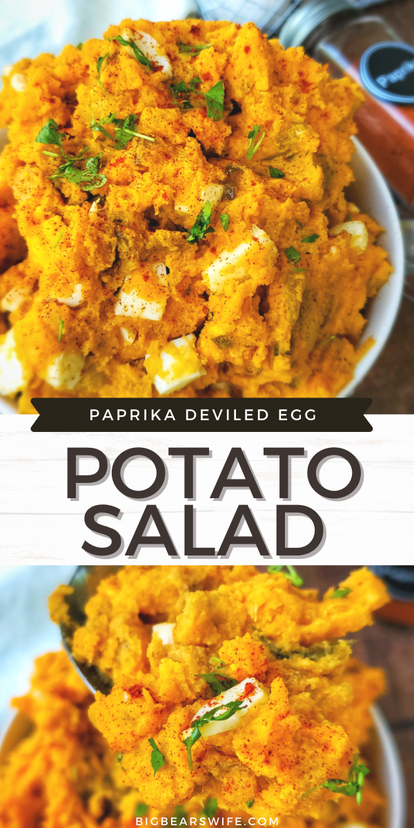 Paprika Deviled Egg Potato Salad - This southern Paprika Deviled Egg Potato Salad combined Paprika Deviled Eggs and Southern Potato salad into one amazing side dish! via @bigbearswife