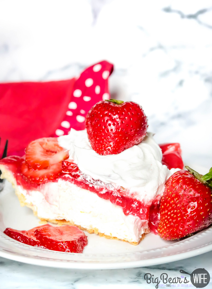Strawberry Jello Cream Cheese Pie on white plate