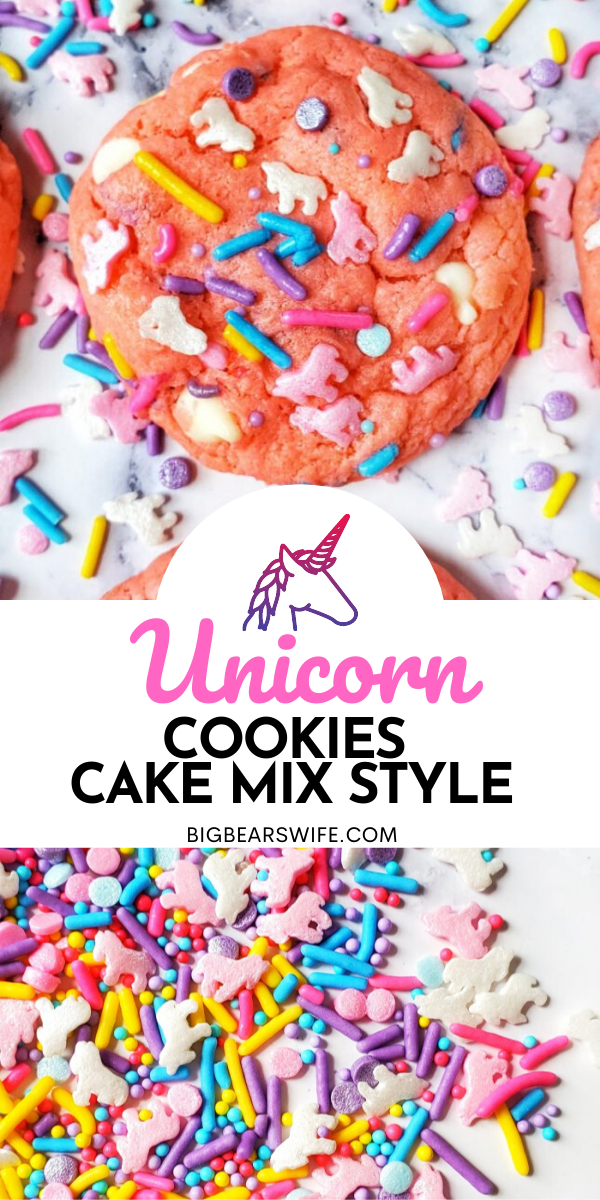 Unicorn Cookies Cake Mix Style - Want a cute and fun dessert in under 30 minutes? These cake mix Unicorn cookies are the answer! They're perfect for a weeknight treat with the kids or as a dessert for a Unicorn themed party! via @bigbearswife