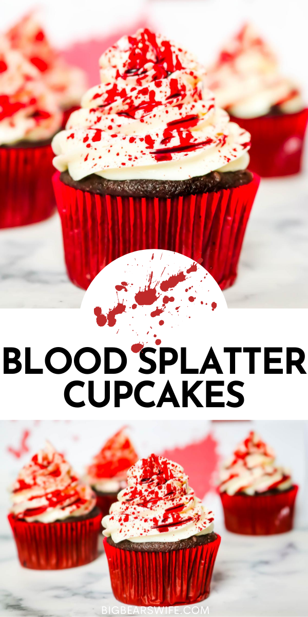 These Easy Spooky Blood Splatter Cupcakes look like they were part of a crime scene and they're dying to be a part of your Halloween!! via @bigbearswife