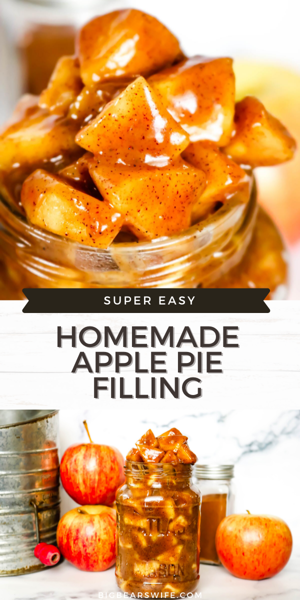 This super easy stove top Homemade Apple Pie Filling recipe will become a family favorite! Canned apple pie filling is fine, but if you want to try your own hand at making apple pie filling, this recipe is perfect for you!  via @bigbearswife