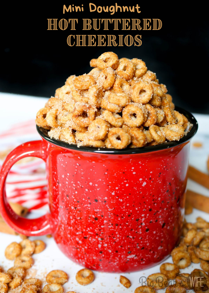 These Mini Doughnut Hot Buttered Cheerios are a perfect sweet treat and super easy to make!  via @bigbearswife