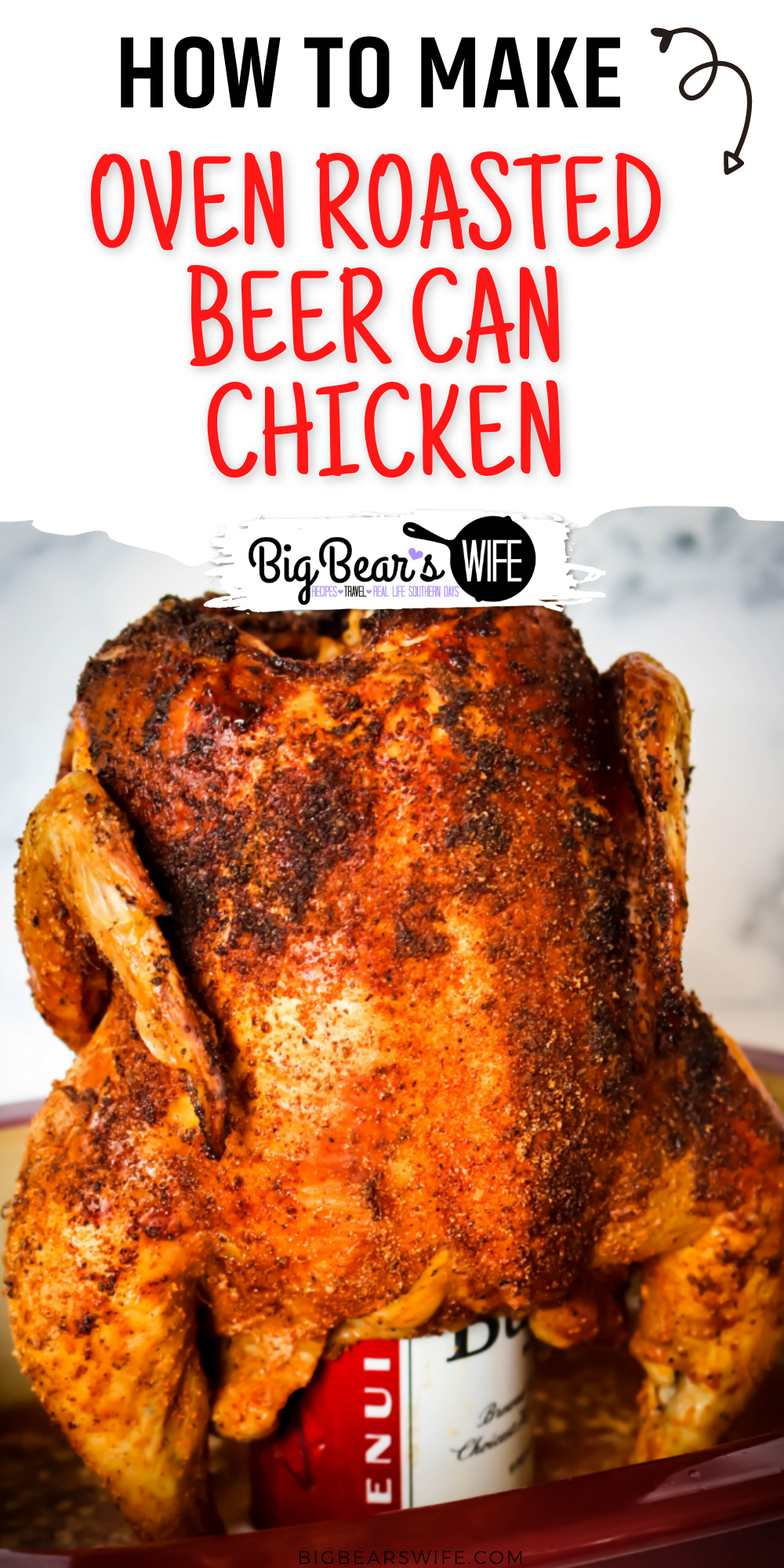 Oven Roasted Beer Can Chicken - Have you ever made Beer Can Chicken? I'm going to show you exactly how to make the most amazing Beer Can Chicken, in the oven, with only 3 ingredients!  via @bigbearswife