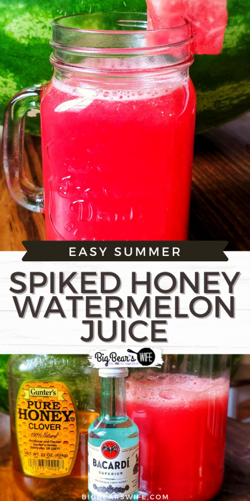 A refreshing watermelon cocktail spiked with a bit of rum and sweetened with honey! This adult Spiked Watermelon Honey Juice goes down smooth and it super easy to make! 