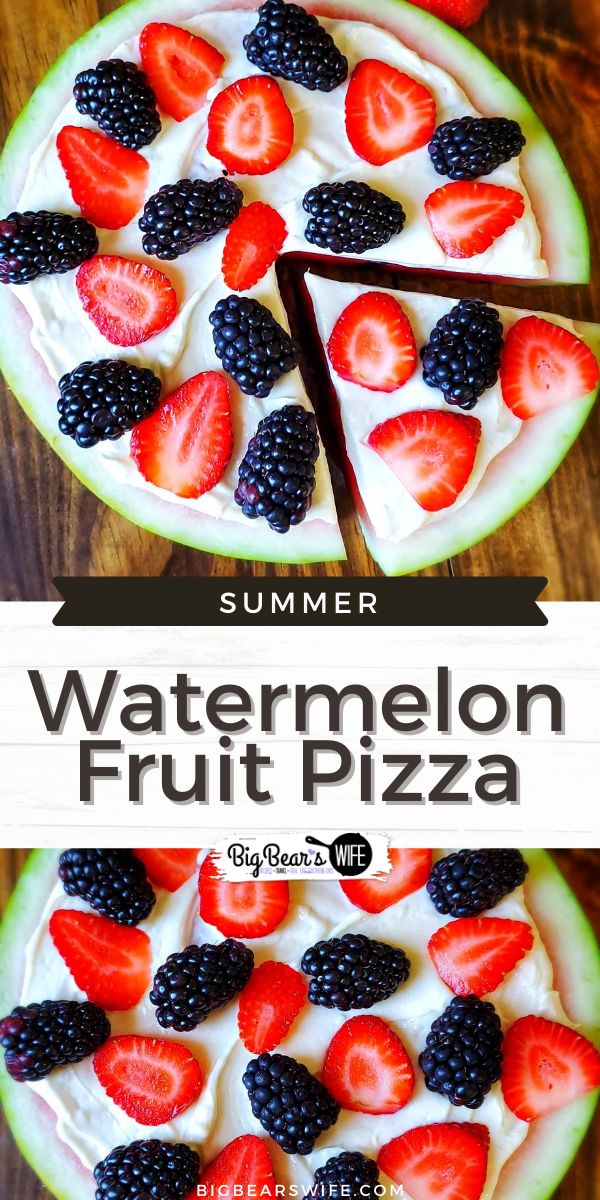 Looking for an easy summer dessert? Need to use up some watermelon from the cookout? Try this Watermelon Pizza that's easy to put make and totally customizable! via @bigbearswife