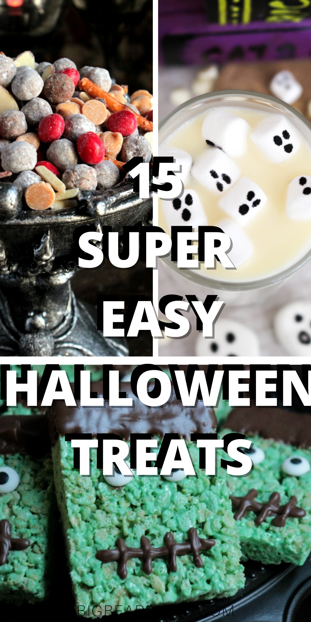15 SUPER EASY HALLOWEEN TREATS - If you want to make some great Halloween desserts and Halloween treats without spending a ton of time in the kitchen you'll want this list of 15 Super Easy Halloween Treats recipes! No bake eclairs, apple slices, sheet cakes and more are easily transformed into Halloween desserts without any fuss or witchy magic!  via @bigbearswife