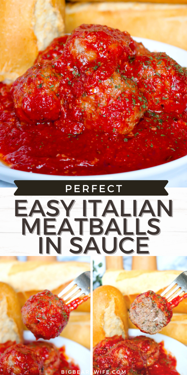 This Easy Italian Meatballs in Sauce Recipe is one that my Italian best friend taught me to make and it's so good! These meatballs are baked in the oven in sauce and perfect for pasta, subs and perfect for just eating with a fork!  via @bigbearswife